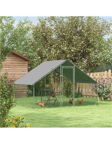 PawHut Chicken Run Galvanised Walk-in Chicken Coop Hen Poultry House Cage Rabbit Hutch Pet Playpen Garden w/ Water-Resist Cover,