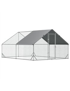 PawHut Chicken Run Galvanised Walk-in Chicken Coop Hen Poultry House Cage Rabbit Hutch Pet Playpen Garden w/ Water-Resist Cover,