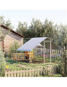 PawHut Chicken Run Galvanised Walk-in Chicken Coop Hen Poultry House Cage Rabbit Hutch Pet Playpen Garden w/ Water-Resist Cover, 2