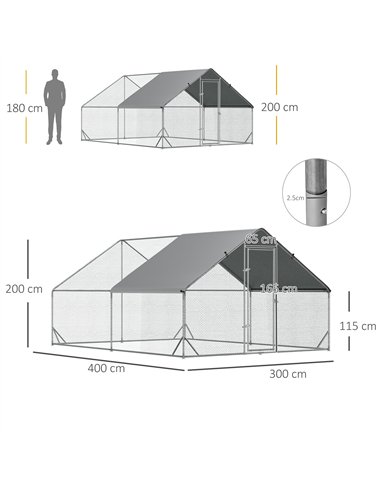 PawHut Chicken Run Galvanised Walk-in Chicken Coop Hen Poultry House Cage Rabbit Hutch Pet Playpen Garden w/ Water-Resist Cover,
