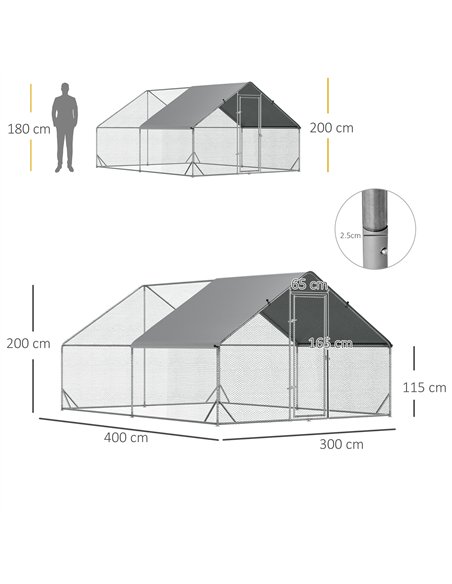 PawHut Chicken Run Galvanised Walk-in Chicken Coop Hen Poultry House Cage Rabbit Hutch Pet Playpen Garden w/ Water-Resist Cover, - pic 157373 | FastDaddyshop