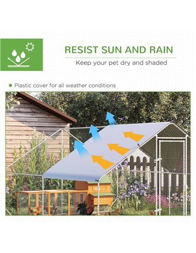 PawHut Chicken Run Galvanised Walk-in Chicken Coop Hen Poultry House Cage Rabbit Hutch Pet Playpen Garden w/ Water-Resist Cover,