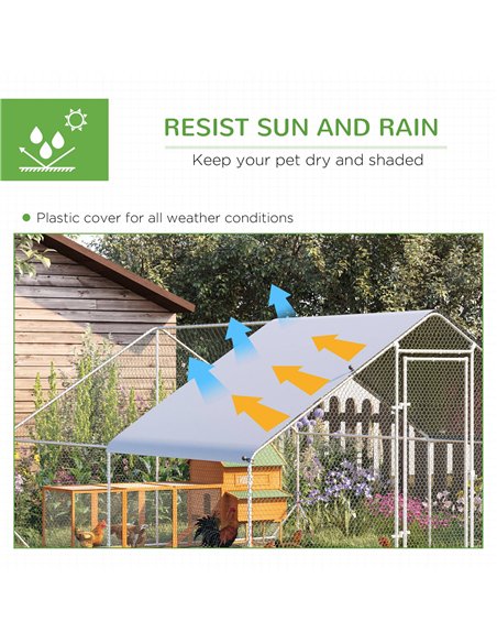PawHut Chicken Run Galvanised Walk-in Chicken Coop Hen Poultry House Cage Rabbit Hutch Pet Playpen Garden w/ Water-Resist Cover, - pic 157374 | FastDaddyshop