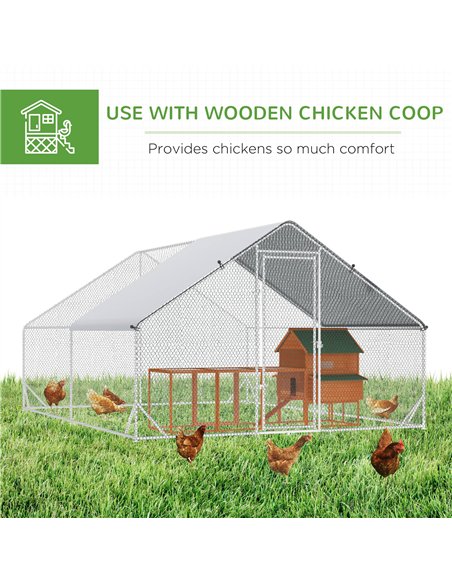 PawHut Chicken Run Galvanised Walk-in Chicken Coop Hen Poultry House Cage Rabbit Hutch Pet Playpen Garden w/ Water-Resist Cover, - pic 157375 | FastDaddyshop