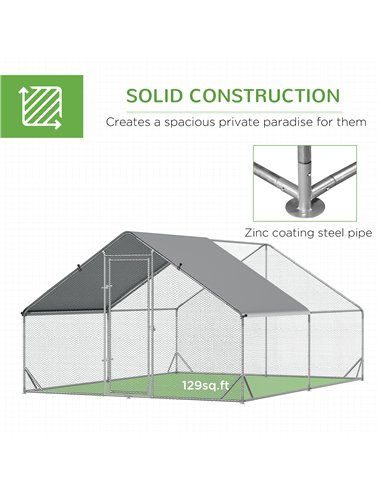 PawHut Chicken Run Galvanised Walk-in Chicken Coop Hen Poultry House Cage Rabbit Hutch Pet Playpen Garden w/ Water-Resist Cover,