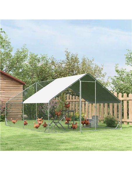 PawHut Chicken Run Galvanised Walk-in Chicken Coop Hen Poultry House Cage Rabbit Hutch Pet Playpen Garden w/ Water-Resist Cover, - pic 157378 | FastDaddyshop