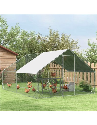 PawHut Chicken Run Galvanised Walk-in Chicken Coop Hen Poultry House Cage Rabbit Hutch Pet Playpen Garden w/ Water-Resist Cover,