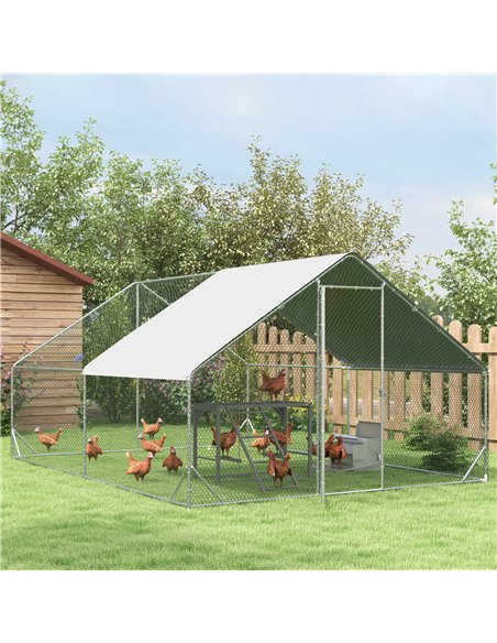 PawHut Chicken Run Galvanised Walk-in Chicken Coop Hen Poultry House Cage Rabbit Hutch Pet Playpen Garden w/ Water-Resist Cover, - pic 157379 | FastDaddyshop