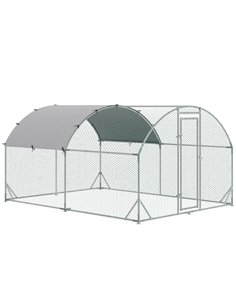 PawHut Walk In Chicken Run Galvanised Chicken Coop Hen Poultry House Cage Pet Playpen Garden with Water-Resist Cover, 2.8 x 3.8 
