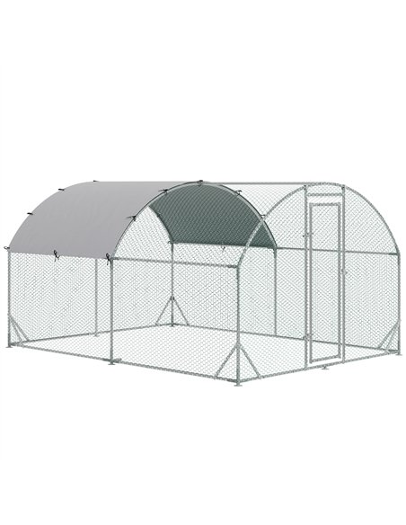 PawHut Walk In Chicken Run Galvanised Chicken Coop Hen Poultry House Cage Pet Playpen Garden with Water-Resist Cover, 2.8 x 3.8  - pic 157380 | FastDaddyshop