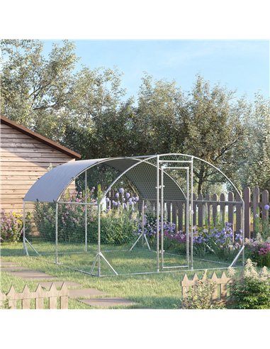 PawHut Walk In Chicken Run Galvanised Chicken Coop Hen Poultry House Cage Pet Playpen Garden with Water-Resist Cover, 2.8 x 3.8 