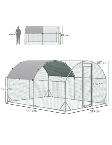 PawHut Walk In Chicken Run Galvanised Chicken Coop Hen Poultry House Cage Pet Playpen Garden with Water-Resist Cover, 2.8 x 3.8 
