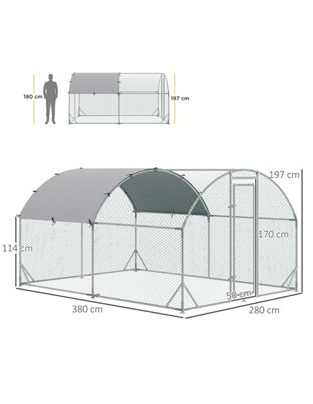 PawHut Walk In Chicken Run Galvanised Chicken Coop Hen Poultry House Cage Pet Playpen Garden with Water-Resist Cover, 2.8 x 3.8  - pic 157382 | FastDaddyshop