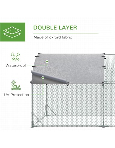 PawHut Walk In Chicken Run Galvanised Chicken Coop Hen Poultry House Cage Pet Playpen Garden with Water-Resist Cover, 2.8 x 3.8 
