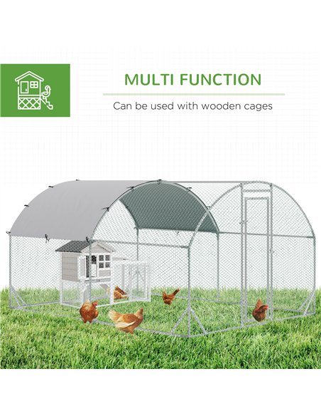 PawHut Walk In Chicken Run Galvanised Chicken Coop Hen Poultry House Cage Pet Playpen Garden with Water-Resist Cover, 2.8 x 3.8  - pic 157384 | FastDaddyshop