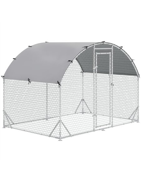 PawHut Walk In Chicken Run Galvanised Chicken Coop Hen Poultry House Cage Pet Playpen Garden with Water-Resist Cover, 2.8 x 1.9  - pic 157389 | FastDaddyshop