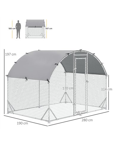 PawHut Walk In Chicken Run Galvanised Chicken Coop Hen Poultry House Cage Pet Playpen Garden with Water-Resist Cover, 2.8 x 1.9 