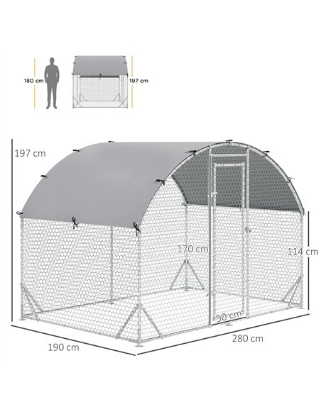 PawHut Walk In Chicken Run Galvanised Chicken Coop Hen Poultry House Cage Pet Playpen Garden with Water-Resist Cover, 2.8 x 1.9  - pic 157391 | FastDaddyshop