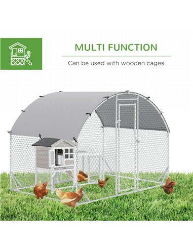 PawHut Walk In Chicken Run Galvanised Chicken Coop Hen Poultry House Cage Pet Playpen Garden with Water-Resist Cover, 2.8 x 1.9 
