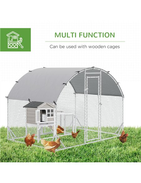 PawHut Walk In Chicken Run Galvanised Chicken Coop Hen Poultry House Cage Pet Playpen Garden with Water-Resist Cover, 2.8 x 1.9  - pic 157393 | FastDaddyshop
