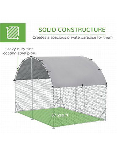 PawHut Walk In Chicken Run Galvanised Chicken Coop Hen Poultry House Cage Pet Playpen Garden with Water-Resist Cover, 2.8 x 1.9 