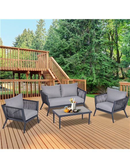 Outsunny 4-Seater PE Rattan Wicker Sofa Set Outdoor Conservatory Furniture Lawn Patio Coffee Table w/ Cushion Deep Grey - pic 15740 | FastDaddyshop