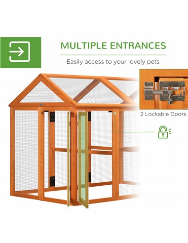 PawHut Large Chicken Run, Wooden Chicken coop, with Combinable Design - Wood Effect
