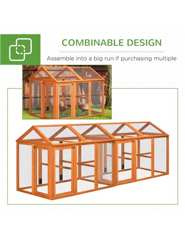 PawHut Large Chicken Run, Wooden Chicken coop, with Combinable Design - Wood Effect