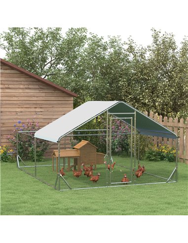 PawHut Walk-In Chicken Run, Hen House, with Roof, for Ducks, Chickens, Rabbits