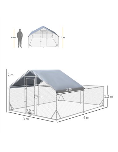 PawHut Walk-In Chicken Run, Hen House, with Roof, for Ducks, Chickens, Rabbits
