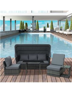 Outsunny 5-Seater Outdoor Rattan Sofa Set with Adjustable Canopy & Side Dining Table, Mixed Grey 2