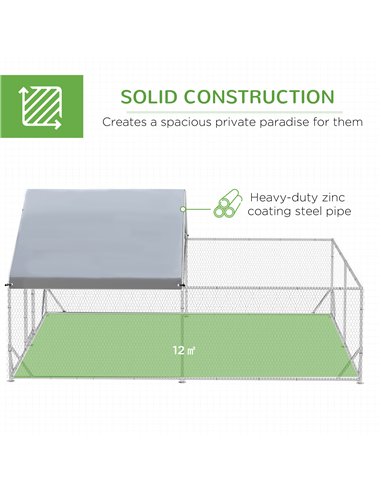 PawHut Walk-In Chicken Run, Hen House, with Roof, for Ducks, Chickens, Rabbits