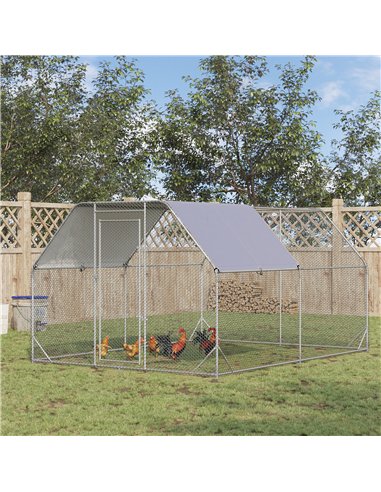 PawHut Walk in Chicken Run Chicken Coop Hen House Outdoor with Roof for 10-12 Chickens, 380 x 280 x 195cm