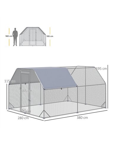 PawHut Walk in Chicken Run Chicken Coop Hen House Outdoor with Roof for 10-12 Chickens, 380 x 280 x 195cm