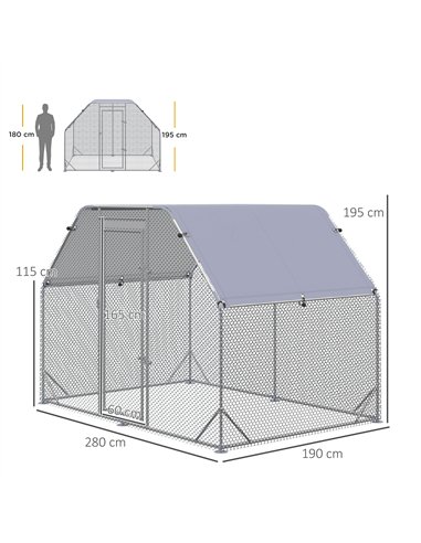 PawHut Walk in Chicken Run Chicken Coop Hen House Outdoor with Roof for 4-6 Chickens, 280 x 190 x 195cm