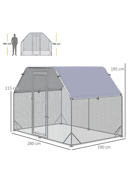 PawHut Walk in Chicken Run Chicken Coop Hen House Outdoor with Roof for 4-6 Chickens, 280 x 190 x 195cm - pic 157427 | FastDaddyshop