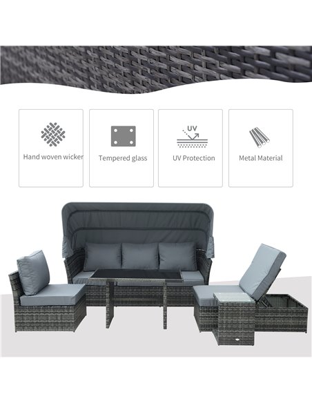 Outsunny 5-Seater Outdoor Rattan Garden Sofa Sets Reclining Sofa Adjustable Canopy & Side Dining Table Set, Mixed Grey - pic 15743 | FastDaddyshop