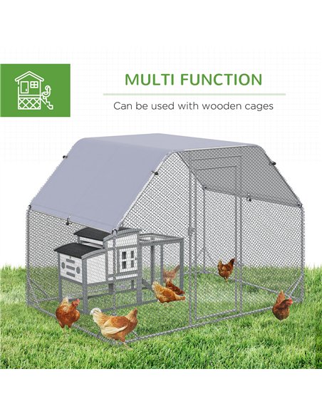 PawHut Walk in Chicken Run Chicken Coop Hen House Outdoor with Roof for 4-6 Chickens, 280 x 190 x 195cm - pic 157430 | FastDaddyshop