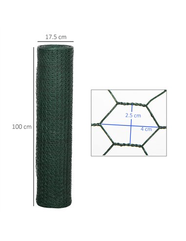 PawHut 1m x 25m Chicken Wire Mesh, Foldable PVC Coated Welded Garden Fence, Roll Poultry Netting, for Rabbits, Ducks, Geese - Da