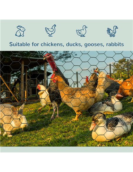 PawHut 1m x 25m Chicken Wire Mesh, Foldable PVC Coated Welded Garden Fence, Roll Poultry Netting, for Rabbits, Ducks, Geese - Da - pic 157437 | FastDaddyshop