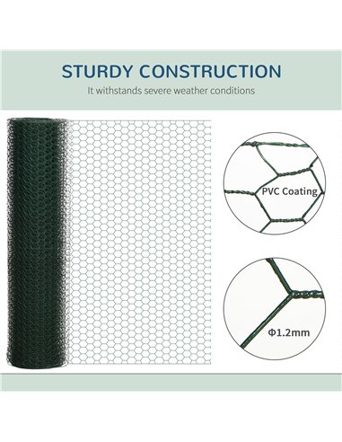 PawHut 1m x 25m Chicken Wire Mesh, Foldable PVC Coated Welded Garden Fence, Roll Poultry Netting, for Rabbits, Ducks, Geese - Da