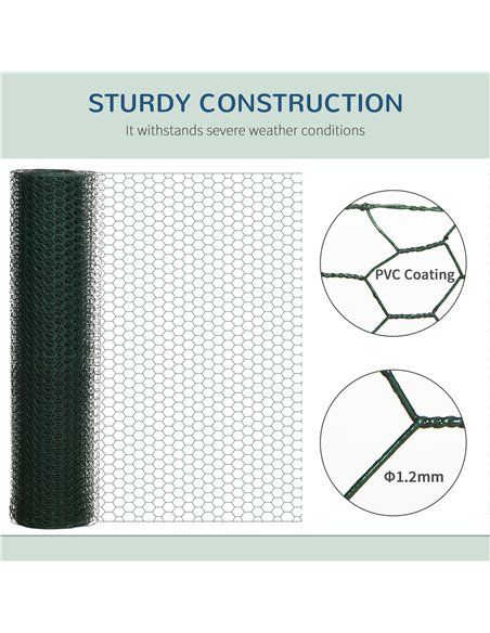 PawHut 1m x 25m Chicken Wire Mesh, Foldable PVC Coated Welded Garden Fence, Roll Poultry Netting, for Rabbits, Ducks, Geese - Da - pic 157438 | FastDaddyshop