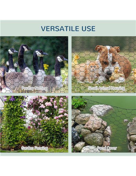 PawHut 1m x 25m Chicken Wire Mesh, Foldable PVC Coated Welded Garden Fence, Roll Poultry Netting, for Rabbits, Ducks, Geese - Da - pic 157439 | FastDaddyshop
