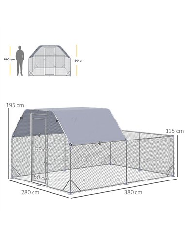 PawHut Walk In Chicken Run Chicken Coop with Roof Outdoor for 10-12 Chickens, Hen House, Duck Pen, 2.8 x 3.8 x 2 m
