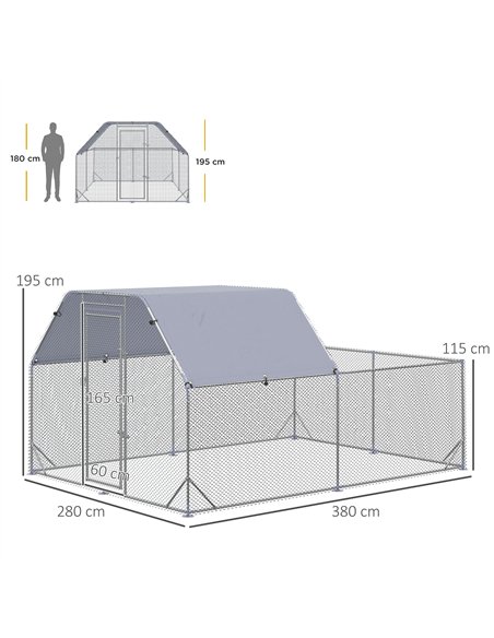 PawHut Walk In Chicken Run Chicken Coop with Roof Outdoor for 10-12 Chickens, Hen House, Duck Pen, 2.8 x 3.8 x 2 m - pic 157445 | FastDaddyshop