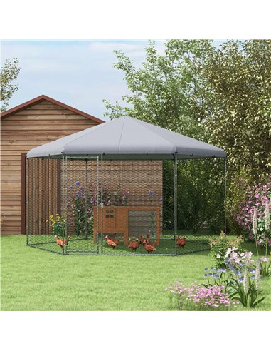 PawHut Chicken Coop for 10-15 Chickens, Hens, Rabbits, Ducks, Outdoor Garden Chicken Run, 4 x 3.5 x 2.6m