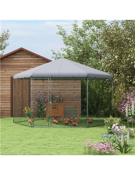 PawHut Chicken Coop for 10-15 Chickens, Hens, Rabbits, Ducks, Outdoor Garden Chicken Run, 4 x 3.5 x 2.6m - pic 157453 | FastDaddyshop