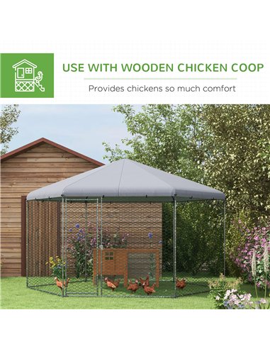 PawHut Chicken Coop for 10-15 Chickens, Hens, Rabbits, Ducks, Outdoor Garden Chicken Run, 4 x 3.5 x 2.6m