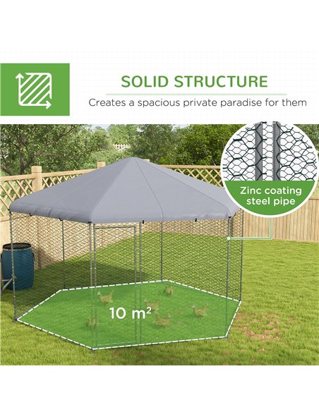 PawHut Chicken Coop for 10-15 Chickens, Hens, Rabbits, Ducks, Outdoor Garden Chicken Run, 4 x 3.5 x 2.6m - pic 157457 | FastDaddyshop