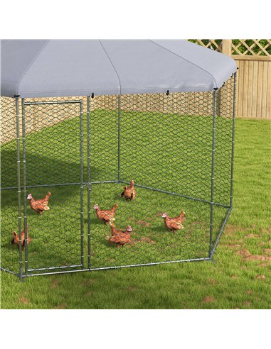 PawHut Chicken Coop for 10-15 Chickens, Hens, Rabbits, Ducks, Outdoor Garden Chicken Run, 4 x 3.5 x 2.6m